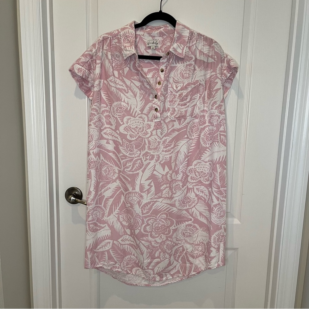 Floral Pink Button-Up Women's Dress